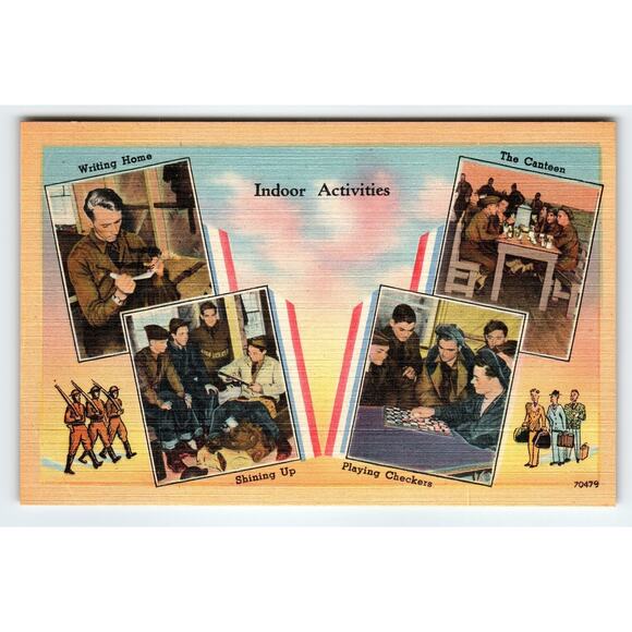 Vintage WWII Indoor Activities Military Postcard by Asheville Post Card Co. - Picture 1 of 2